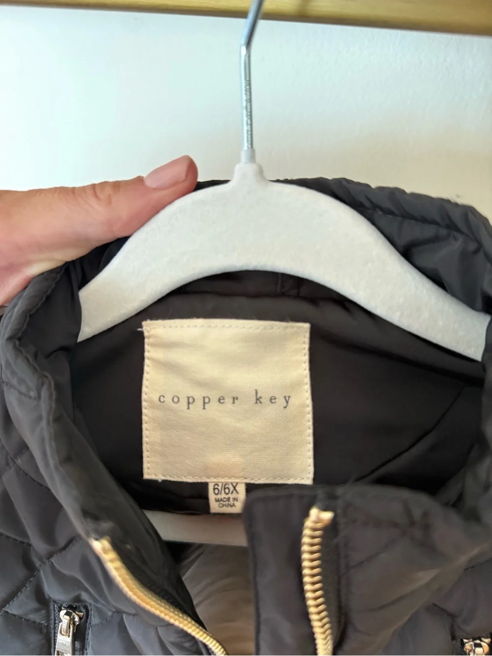 Copper Key Quilted Black Vest with Gold Zippers